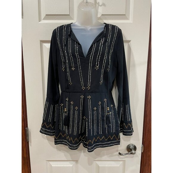 Ale By Alessandra X Revolve Edite Embellished Black Romper W/ Long Sleeves & Bea - Picture 10 of 11